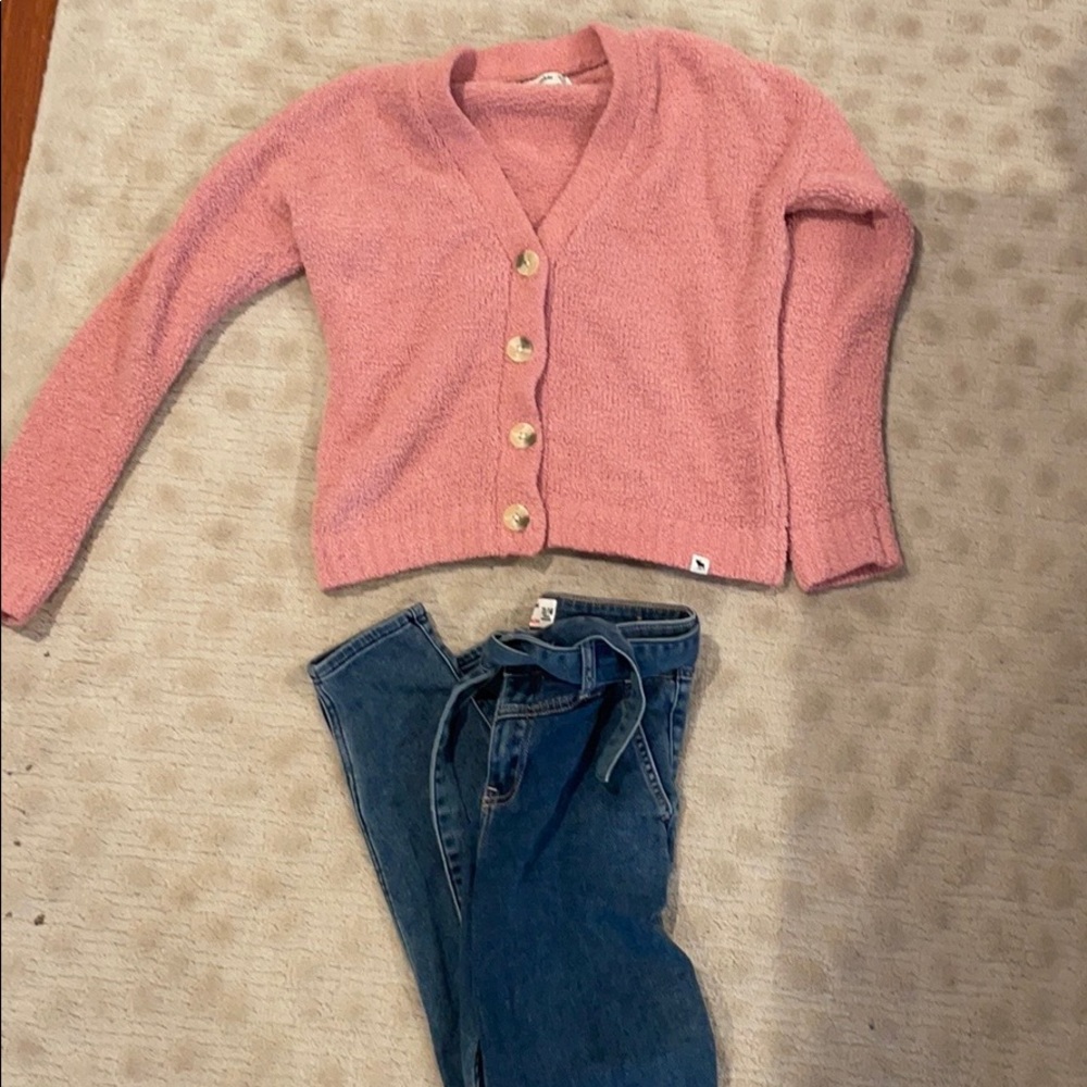 Abercrombie kids sweater and jeans.